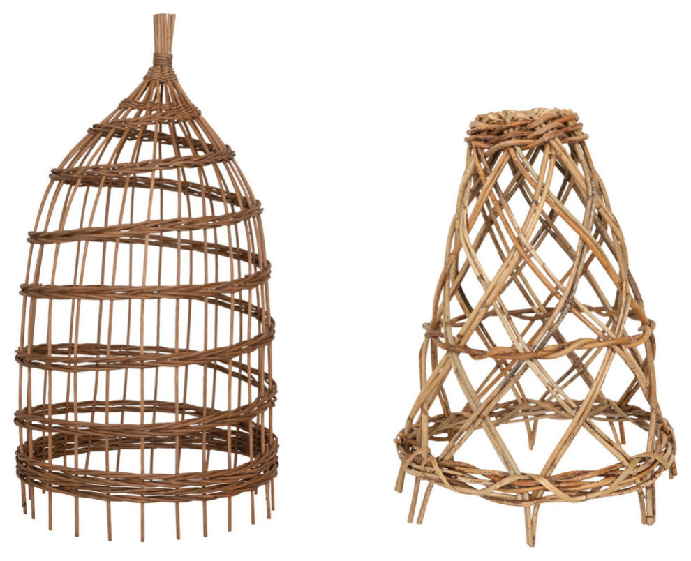 HandWoven Wicker and Arurog Garden Cloches, 2Piece Set Tropical