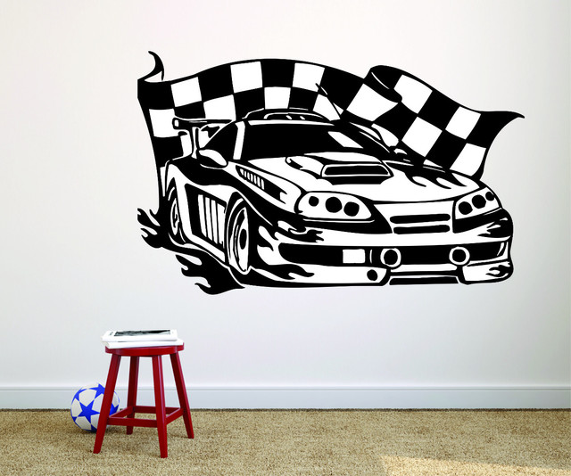 Decal, Race Car Flag Boys Bedroom, 20x30", 20X30 Contemporary Wall