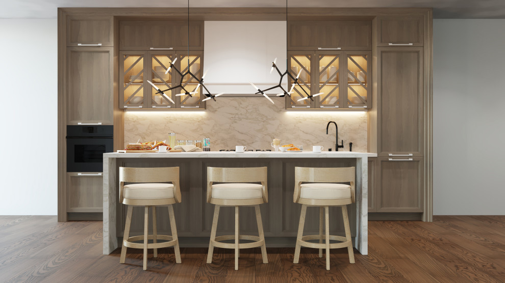 Mid-sized danish galley open concept kitchen photo in Orlando with an island
