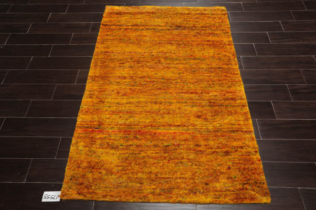 4'x5'11'' Hand Knotted Wool Oriental Area Rug, Gold, Multi Color