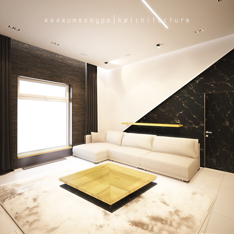 Гостиная. Лофт+минимализм. Дизайн трехкомнатной квартиры