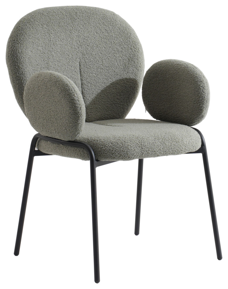 Celestial Boucle Dining Chairs Modern Upholstered with Iron Legs, Green