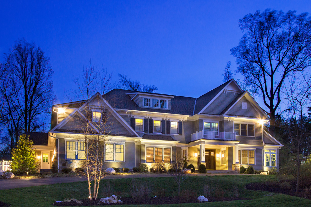 Transitional gray two-story wood exterior home idea in DC Metro