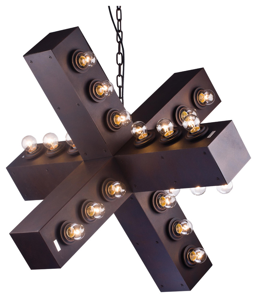 Black Iron Frame Light Fixture With Visible Bulbs Industrial