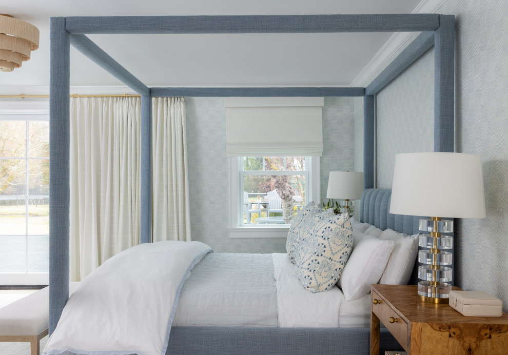 Example of a transitional bedroom design in New York