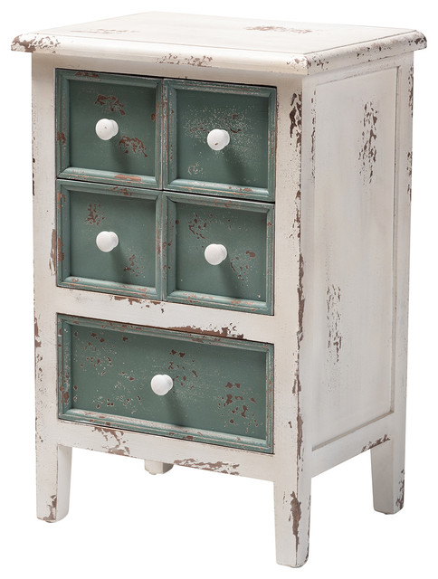Eryn French Country Cottage Distressed White And Teal Wood 5