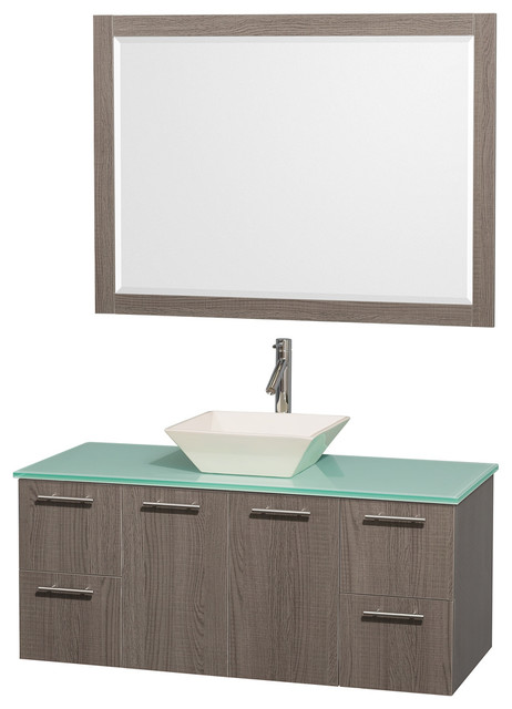 Wyndham Collection 48" Amare Gray Oak Single Sink Vanity With Green Glass Top
