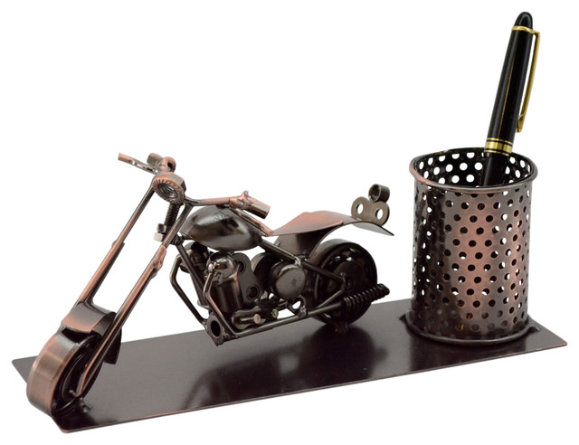 Metal Motorcycle Office Desk Pen And Pencil Holder Traditional