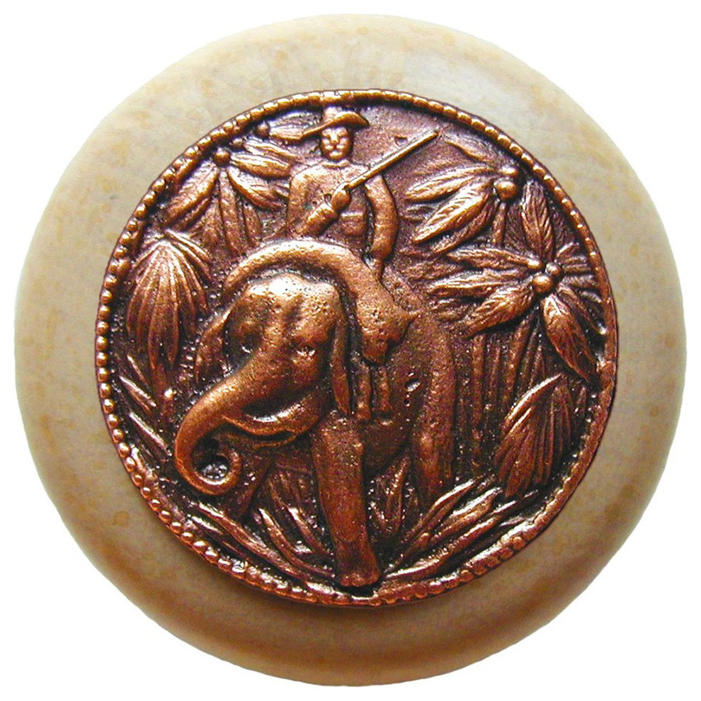 Jungle-Patrol Natural Wood Knob, Clear Finish With Antique-Style Copper