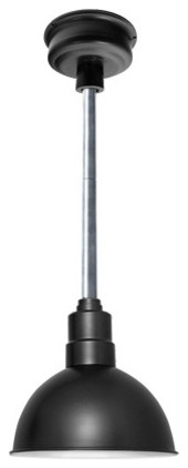 8" Blackspot LED Pendant Light, Matte Black With Galvanized Silver Downrod