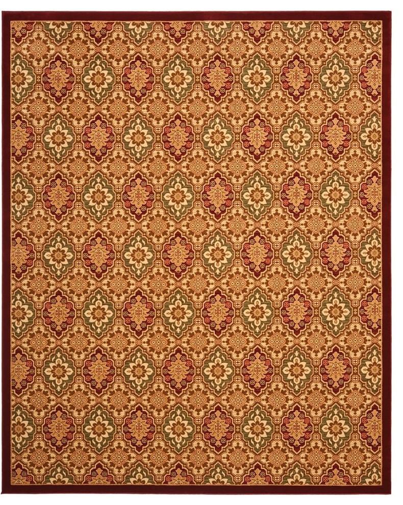Treasures Area Rug, Rectangle, Red-Ivory, 8'9"x12'