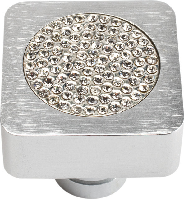Atlas Homewares Small Czech Inset Crystal Square Knob Brushed