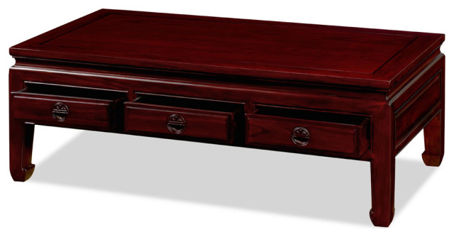 Dark Cherry Elmwood Rectangular Chinese Ming Coffee Table Three Drawers ...