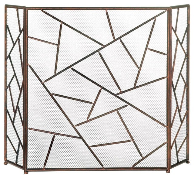 Iron Modern Geometric Fireplace Screen Contemporary Fireplace