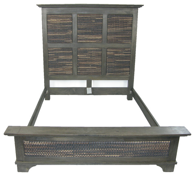 Woven Wicker/Rattan California King Size Bed, Espresso Transitional