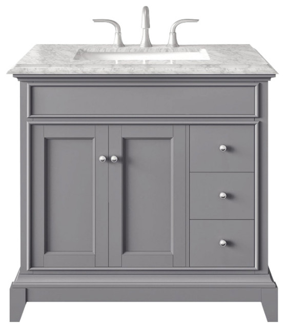 Eviva Elite Princeton 36 Gray Vanity Set With Double OG White Carrera Marble Top Transitional