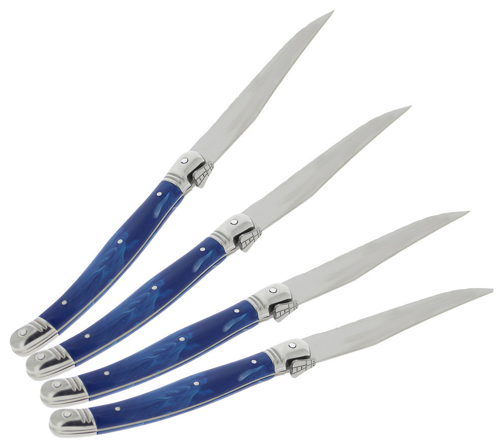 Laguiole Blue Marble Steak Knives, Set of 4 Contemporary Steak
