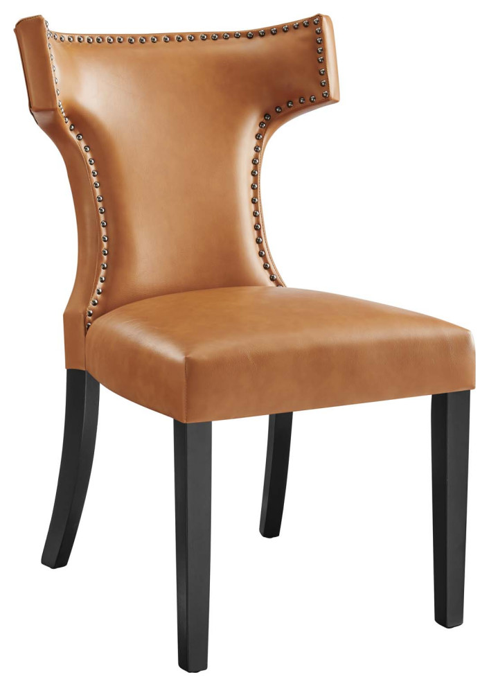 Curve Vegan Leather Dining Chair, Tan Transitional Dining Chairs