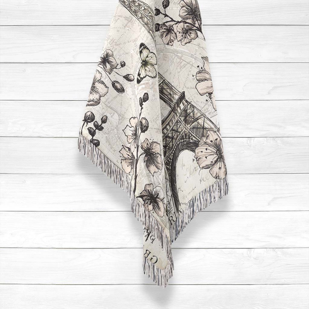 Laural Home Paris In Bloom Woven Throw with Fringe Edge, 60" X 80"