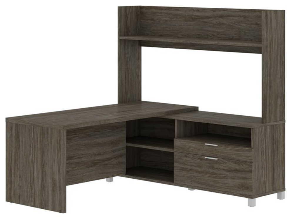 Bestar ProLinea LShaped Home Office Desk with Hutch in White