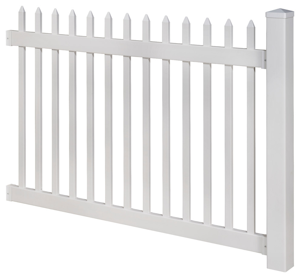 Nantucket Vinyl Picket Fence w/Post and No-Dig Steel Pipe Anchor Kit