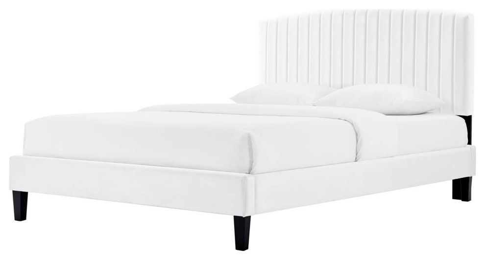 Platform Bed Frame, King Size, Charcoal Gray, Velvet, Modern, Guest