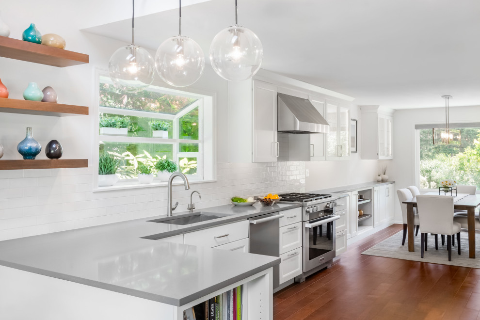 Example of a transitional kitchen design in Seattle