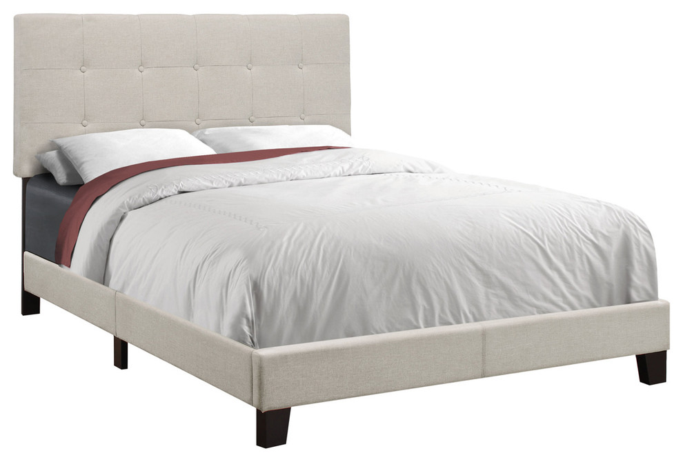 Bed Full Size Platform Bedroom Frame Upholstered Linen Look Beige Black