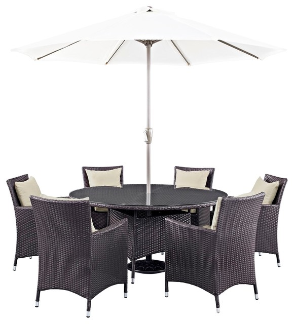 Modern Urban Outdoor Patio 8Piece Dining Chairs and Table Set, Beige