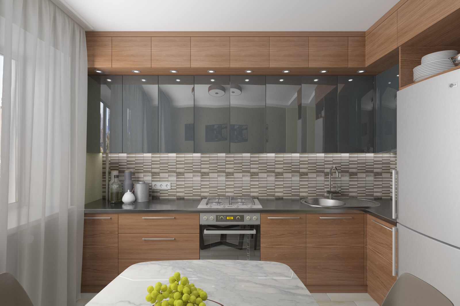 Кухня в серо-оливковых тонах