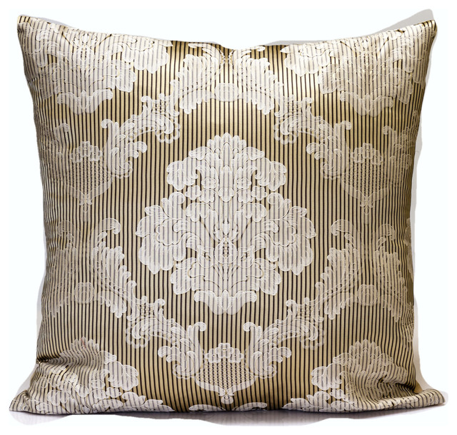 Silk Throw Pillow Cover In Ivory And Gold 18 X18