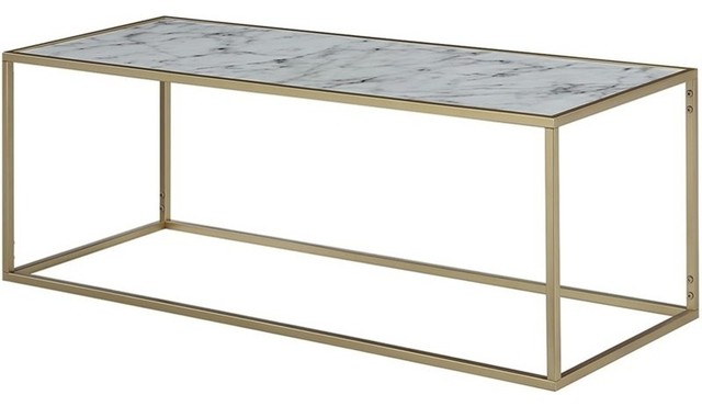 Convenience Concepts Gold Coast Faux Marble Top Coffee Table in Gold Metal Frame
