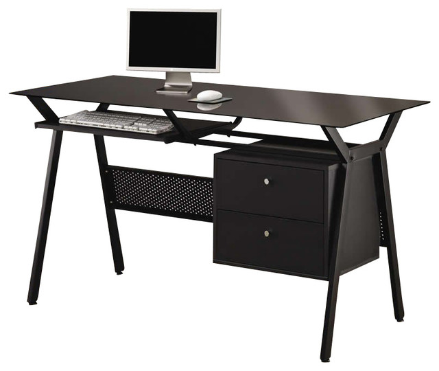 Coaster Metal And Glass Computer Desk With 2 Storage Drawers
