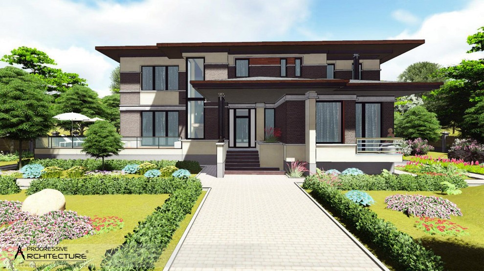 Кирпичный коттедж в стиле современного конструктивизма