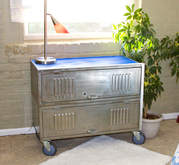 Repurposed, Brushed Steel, Vintage Locker Consoles