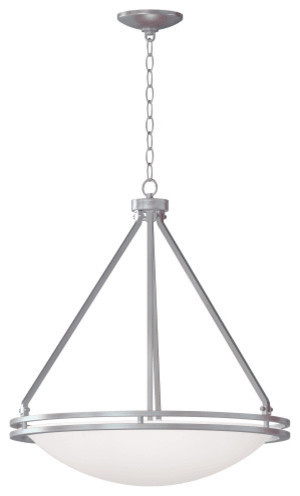 Aztec Brushed Steel One-Light 21-Inch Wide Fluorescent Bowl Pendant with White G