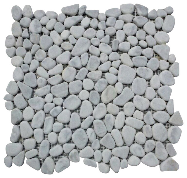 12 X12 Carrara White River Rocks Pebble Stone Mosaic Tile Tumbled 12 X12 Carrara White River Rocks