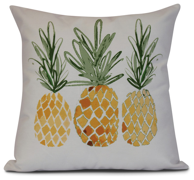 18x18", 3 Pineapples, Geometric Print Outdoor Pillow, Gold