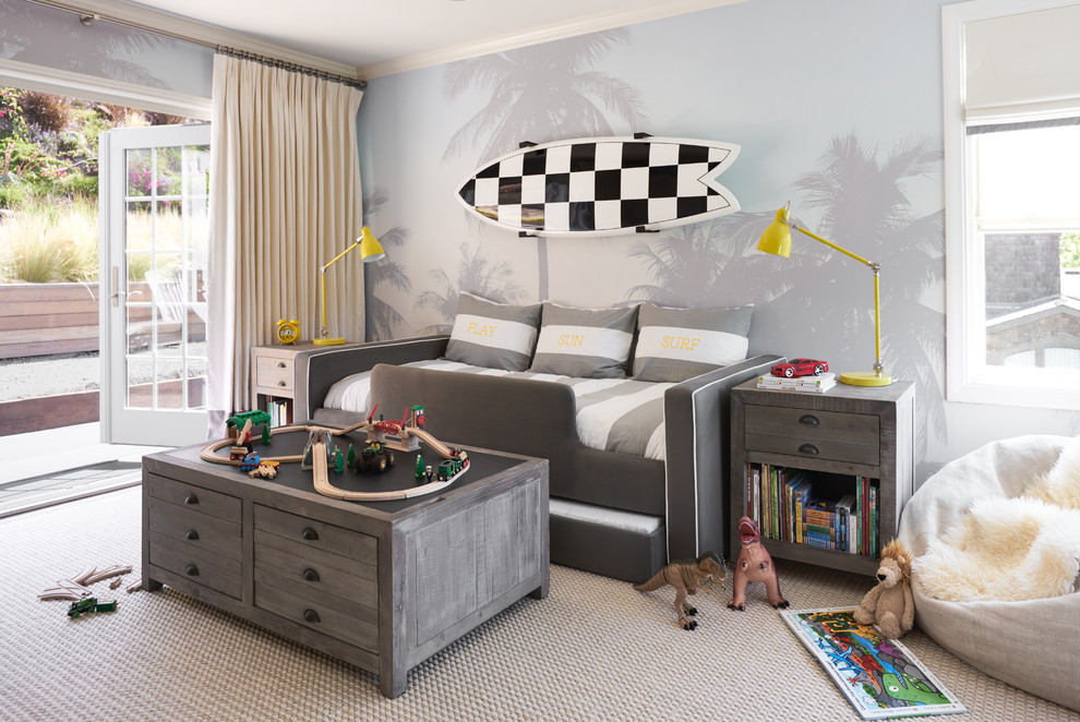 This is an example of a beach style kids' bedroom for kids 4-10 years old in San Francisco.