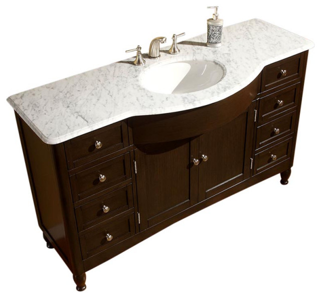 58 Inch Large Walnut Bathroom Vanity, Single Sink, Choice of Top