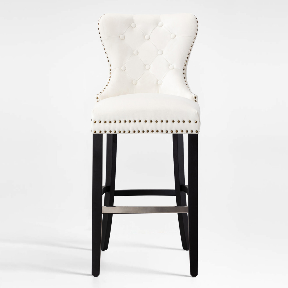 WestinTrends 29" Diamond Tufted Wingback Velvet Upholstered Bar Stool