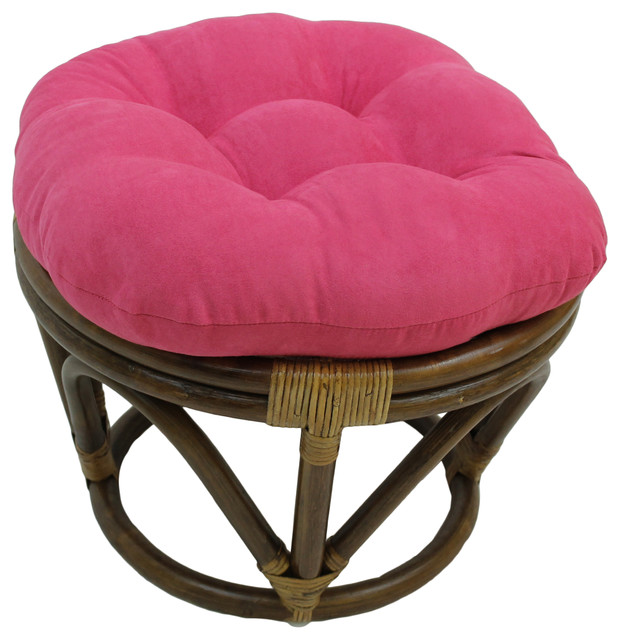 18" Round Solid Micro Suede Tufted Footstool Cushion Contemporary