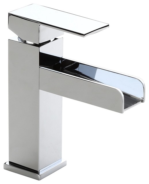 Modern Single Handle One Hole Waterfall Bathroom Sink Faucet Solid Brass, Chrome