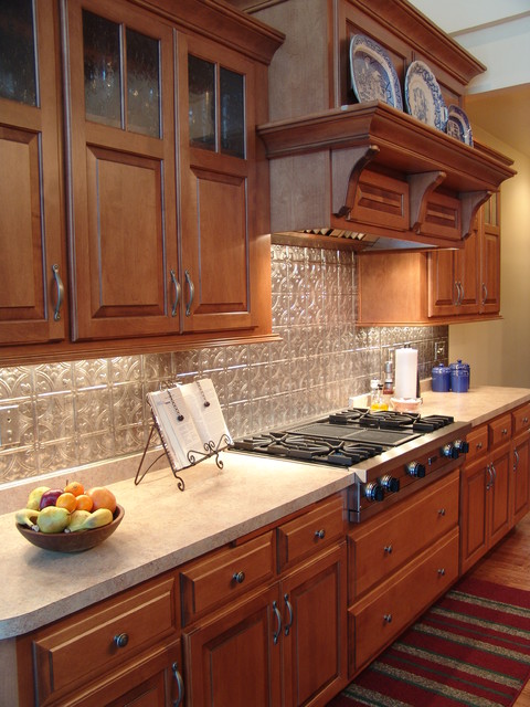 Maple Cabinets With Tin Backsplash Traditional Kitchen Other