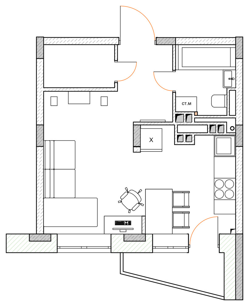 Дизайн квартиры студии 30 квм в Туле. После перепланировки