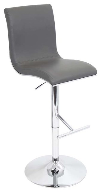 Spago Contemporary Adjustable Barstool With Swivel in Gray Faux Leather