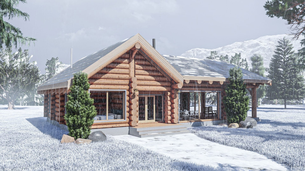 Баня с огромной террасой по технологии Post and Beam