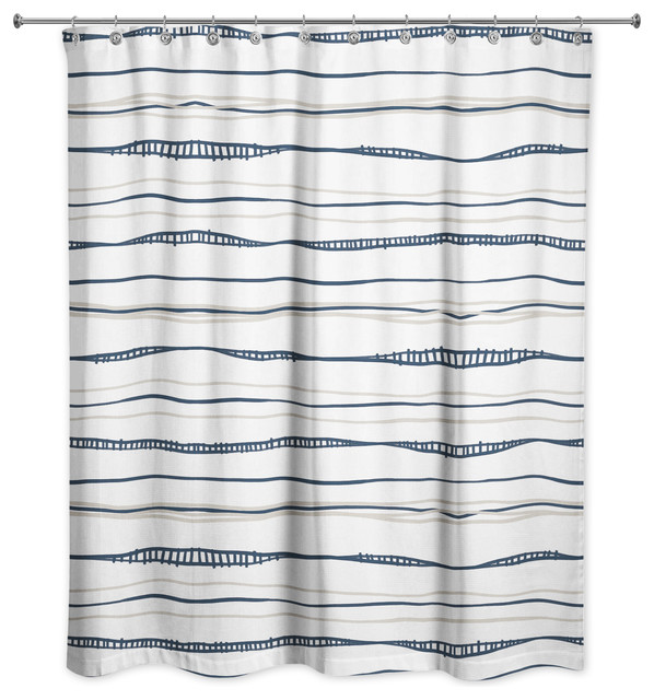 Libaoge Fabric Shower Curtain：Nautical Stripe Design Navy and White 72x72Inch 