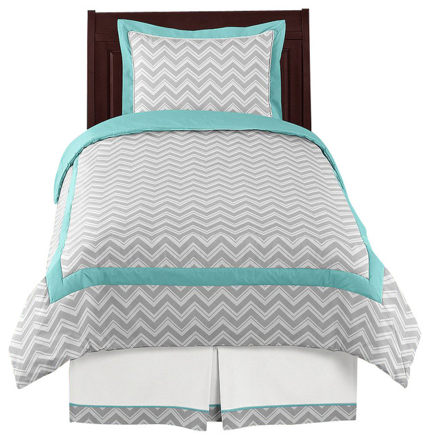 Zig Zag Turquoise and Gray 4-Piece Twin Bedding Set by Sweet Jojo Designs