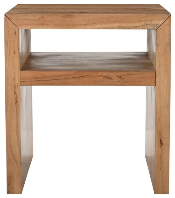 Dev Modern Mitered Angle Solid Wood End Table with Storage Shelf ...
